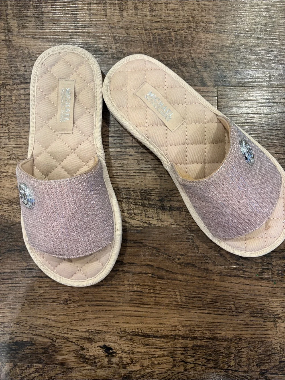 Michael Kors Glitter Slide Sandals in Light Pink